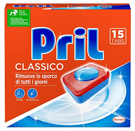 Pril Classico Tabs Detergente Disincrostante Lavatrice con Bicarbonato, 15 Pastiglie