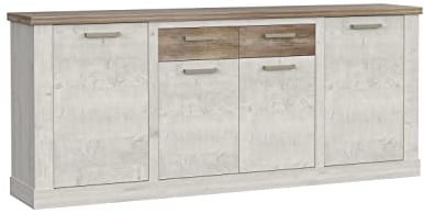 FORTE DURO Kommode mit 4 Türen und 2 Schubladen, Holzwerkstoff, Pine Weiß und Antikeiche, 212,8 x 90,3 x 41,3 cm
