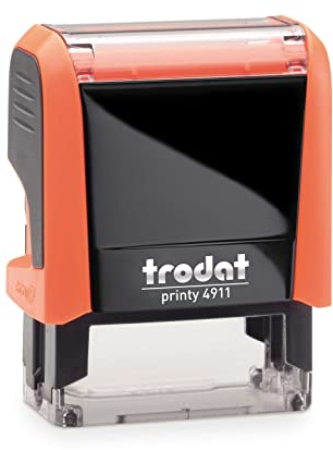 Trodat Printy 4911 – neon orange- mit Wunschtext personalisierbarer Namensstempel – gleich online gestalten, Adressstempel oder Textstempel - 38x14 mm - 4 Zeilen, hochwertiger Stempel zum Superpreis