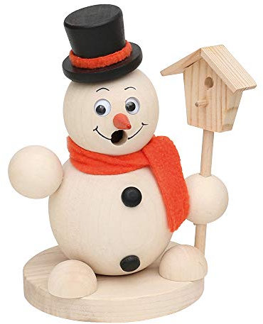 Dekohelden24 Handgedrechselter Räucherschneemann mit Zylinder und Wackelaugen, ca. 16 cm