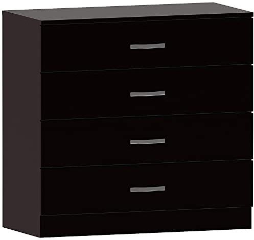 Vida Designs Noir Commode, 4 tiroirs avec poignées en métal et Coureurs, Unique Anti-Bowing tiroir Support, Riano Meubles de Chambre à Coucher