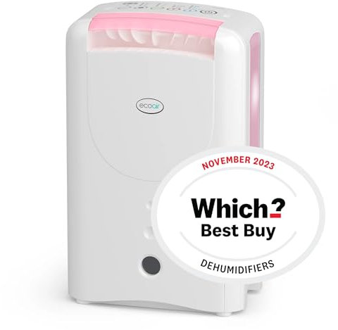 EcoAir DD1 Classic MK6 Pink Desiccant Dehumidifier | Electronic Control | 7.5 L/Day | Quiet 34dBA | Ioniser | Silver Filter | Laundry | Timer | 6Kg | Economy Mode | Home Garage Basement Boat