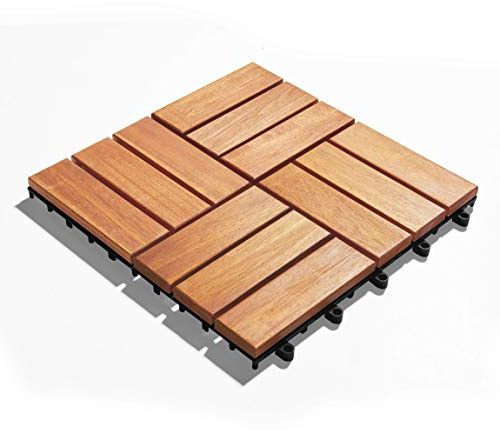 Gartenfreude Terrassenfliesen Holzfliesen Bodenfliesen aus Akazienholz, wetterfest, leicht verlegbar 10 Stück, 30 x 30 cm (ca. 0,9m2), hellbraun