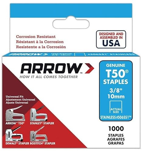 Arrow ARRT5038SS T50 Staples Stainless Steel 506SS 10mm (3/8in) Box 1000
