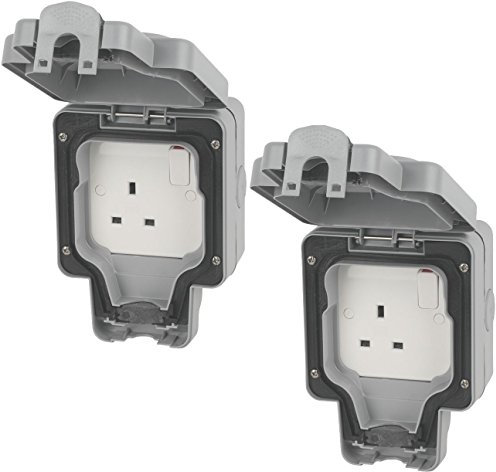2 X Waterproof Outdoor 13A Storm Switched Single Socket IP66 Outside Use