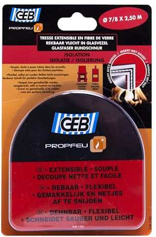 GEB Tresse ronde 2,5m Ø 7 à 8 mm en fibre de verre extensible pour l’étanchéité des portes d’inserts, chaudières, fours, poêles, cheminées avec gorge