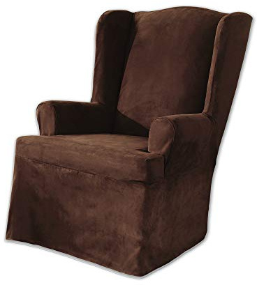 Surefit en suède Doux – Aile Chaise Slipcover – Sable, Chocolat, Wing Chair