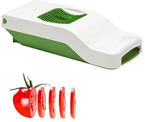 ALLIGATOR 2020 - Slicer - Coupe Légumes et Fruits - Coupe Tomate - Pour des Tranches de 5mm - Sans BPA - Blanc et Vert
