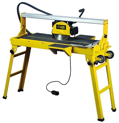 Fartools Coupe Carrelage radial 1200W disque Ø230mm, capacité coupe 42mm L=865mm, tete inclinable 45°, 2 extensions, pompe à eau intégré