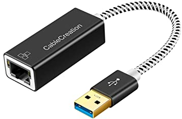 CableCreation USB LAN Adapter, USB 3.0 auf RJ45 Ethernet-Gigabit Adapter mit 10/100/1000 Mbit/s, Netzwerkadapter für Windows, Mac, MacOS, Linux, Aluminium/Schwarz & Weiß