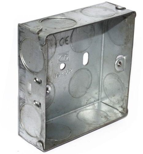 kenable Flush Single Gang Galvanised Steel Back Box with Fixed Lugs 25mm Depth - 1 Gang 1 Pack