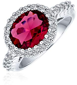 Bling Jewelry 3CTW Oval Solitär Cubic Zirkonia CZ Pave Simulierter Roter Granat Aussage Modering Für Frauen Versilbertes Messing Anpassbar