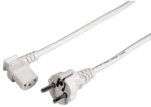 Hama Netzkabel für Kaltgeräte 3 m 90 Grad (Stromkabel für PC, Monitor, Drucker, PS3, angespritzte Schutzkontakt Stecker, 3 polig, gewinkelt) Kaltgerätekabel weiß