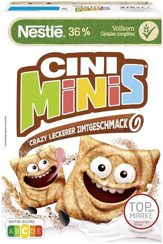 Nestlé Cini Minis | Zimt Müsli | 32% vitales Vollkorn | Mit Vitaminen, Calcium und Eisen | Krunchy Knusper Flakes | 375 g