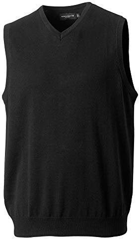 Russell Collection Mens V-Neck Sleevless Knitted Pullover Top/Jumper (S) (Black)