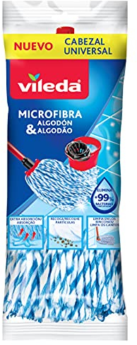 Vileda Microfibras y algodón - Recambio para fregona, Ideal para Suelos Duros, Color Azul y Blanco, Estándar