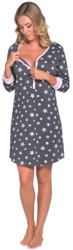 Italian Fashion Nachthemd Stillen | Softes Geburtshemd | Nachthemd Damen mit Knopfleiste | Bequem Stillkleid | Stillpyjama Damen | Still Nachtwäsche Frauen Geburt Set S-XXL