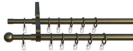 Tilldekor ausziehbare Gardinenstange FORMENTOR, 2-Lauf, messing-antik, Ø 16/19 mm, 200 - 350 cm, inkl. Trägern und Ringen