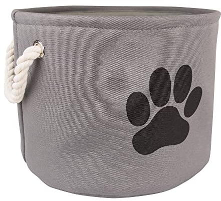 Bone Dry Paw Print Collapsible Polyester Pet Storage Bin, Round Medium - 15 x 15 x 12, Paw Print Gray