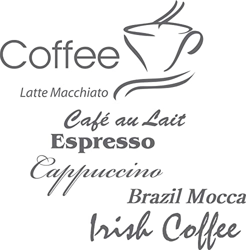 Indigos UG - Wandtattoo Kaffee silber - 80x79 cm - Kaffeetraum Schriftzug mit Tassenmotiv und Coffee Design - Wandaufkleber für Küche & Wohnbereich