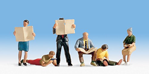 NOCH Figuren-Set „Lesende“, 6 handbemalte Miniatur-Figuren für Modelleisenbahn H0 Maßstab 1:87