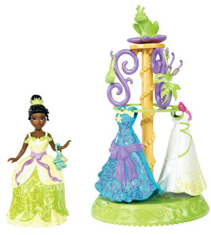 Disney Princess MagiClip - Mini Tiana mit Kleiderständer, 2 extra Kleidern und Zubehör