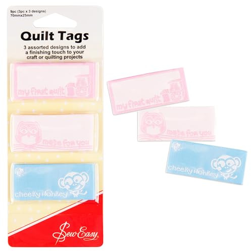 Sew Easy Quilt Tags – 9 Pcs 3 Designs Personalise Your Quilts, Sewing Labels, Created by, 70mm x 25mm, New Baby