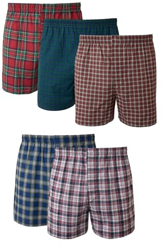 Hanes Herren-Boxershorts ohne Etikett, freiliegender Bund, Multipacks erhältlich, Sortiertes Karomuster, 5 Stück, XX-Large