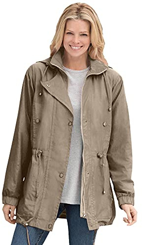 Woman Within Plus Size Fleece-Lined Taslon Anorak - 2X, Bark
