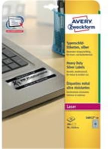 Avery Zweckform® L6012-20 Typenschild-Etiketten - A4, 200 Stück, 96 x 50,8 mm, wetterfest, 20 Blatt silber; Packungsinhalt: 200 Etiketten