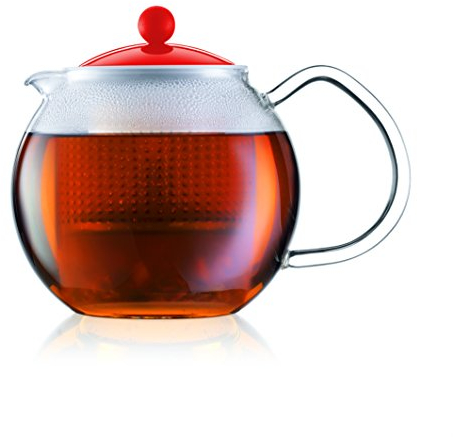 Bodum - 1830-294 - Assam - Théière à Piston en Verre - Filtre et Couvercle en Plastique - 1.0 L - Rouge