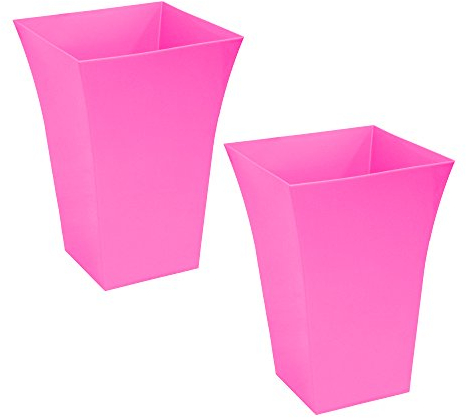 CrazyGadget Large Milano Tall Planter Square Plastic Garden Flower Plant Pot Gloss Finish - for Indoor and Ourdoor (Pink, 2)