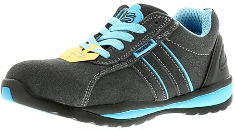 Tradesafe Barge SB Unisex Safety Trainers – Lightweight Steel Toe Cap Work Shoes for Men & Women, Breathable Suede Leather Safety Footwear for Workplace Protection Grey/Blue 6 UK