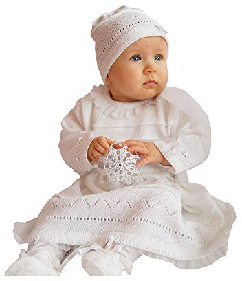 EKO Baby Taufkleid für Mädchen Strick-Set Mütze und Kleid weiß, Größe:86, Farbe:weiß