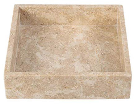 wohnfreuden Marmor Tablett creme eckig 20 cm - Natursteinablage poliert quadratisch Seifenablage
