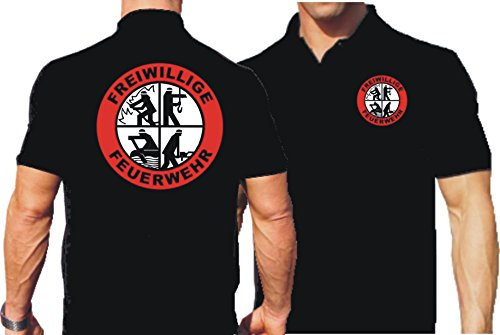 feuer1 Poloshirt Black, FF im roten Ring/weisses DFV-Signet