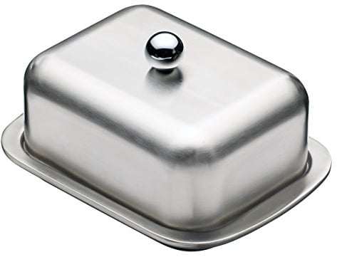 MasterClass Doppelwandig isolierte Master Class Butterdose mit Deckel, Edelstahl, Silber, 16 x 12.2 x 9 cm