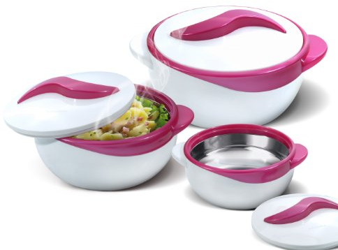 Pinnacle-Bol de service à salade/soupe Bol isotherme avec couvercle Excellent bol pour vacances, dîner et fête ~ Lot de 3 (Violet)