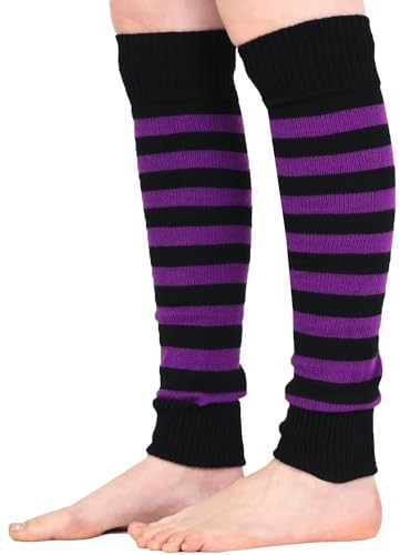 Mysocks Stulpen Damen beinwärmer Frauen Mädchen Winter 80er Stulpen Beinstulpen Beinwärmer Kniestrümpfe Leg Warmers Strümpfe in Einheitsgröße, gestreift, Lila Schwarz
