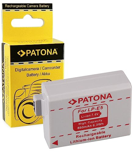 PATONA LP-E5 Akku 850mAh Ersatzakku kompatibel mit Canon EOS 1000D 500D 450D 1000 500 450 D Kiss X3 X2 F Rebel XS XSi T1i Battery Pack LPE5 LP E5 LPE-5