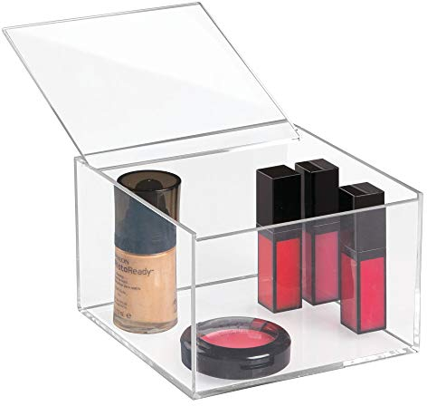 iDesign rangement maquillage avec couvercle, boîte à bijoux de taille moyenne en plastique sans BPA, boîte de rangement empilable, transparent