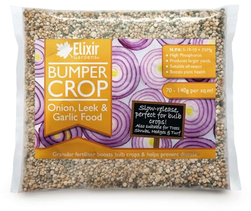 Elixir Gardens Bumper Crop Onion Leek & Garlic Fertiliser | 10kg Bag | 500g -25kg available | Bags or Tubs | Bulb and Root Plant Food Feed