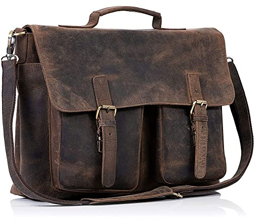 KomalC 16 Inch Leather briefcase Laptop Messenger Bags for Men and Women Best Office Satchel Bag (Messenger Bag)