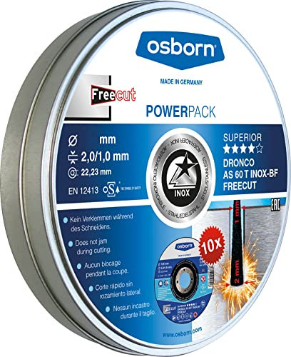 DRONCO AS60TINOXFC-115PACK - Pack de Discos de corte metal AS 60 T INOX FreeCut Special, 115 x 2/1 mm (lata de 10 uds.)
