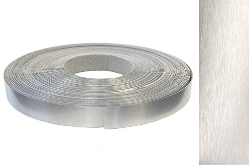 Bande de placage ABS 22 mm x 10 m avec colle thermo-fusible, en aluminium véritable, brossé