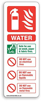 Water, Fire Extinguisher ID Sign - [100mm x 280mm] Adhesive Sticker 5 X Pack