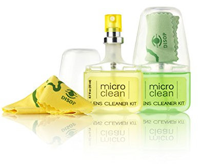 Brillen Reinigungsspray mit Mikrofaser Brillenputztuch, Taschenformat, 2 x 20 ml. Ammoniak und alkoholfrei, leicht parfümiert, biologisch abbaubar - Made in Europe (1 x Zitrone 1 x Apfel)