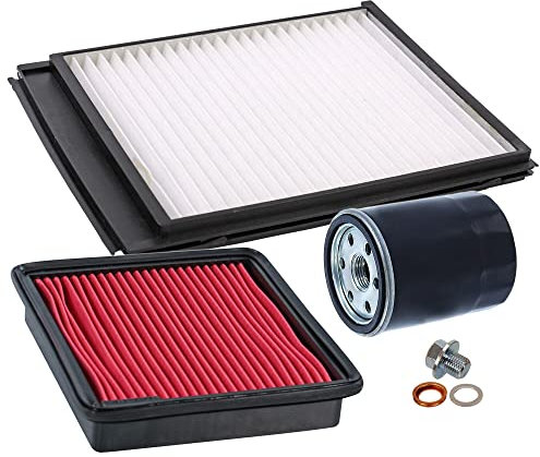 BESTPRICE Inspektionspaket Filterset mit 1x Ölfilter; 1x Luftfilter; 1x Innenraumfilter (Pollenfilter); 1x Ölablassschraube inkl. Dichtring, KOMPATIBEL MIT - NISSAN MICRA II (K11)