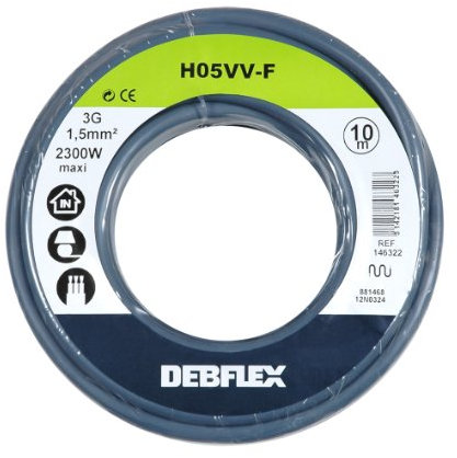 Bobinot de câble - Bobine de Fils électrique - Câble électrique - Couronne de câble - Bobinot Câble Souple 10 mètres HO5VV-F 3G1.5 mm ² - Gris - 146322