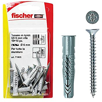 Fischer, Chevilles UX 8x50 S K avec vis pour mur plein, brique perforée, cloison sèche